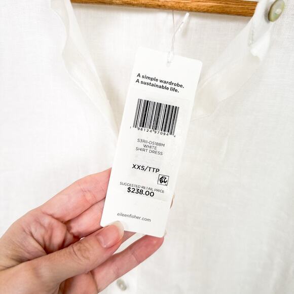 NWT EILEEN FISHER WHITE ORGANIC LINEN SHIRT DRESS Size XXS - Picture 5 of 9